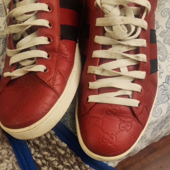 Gucci Red Leather Sneakers with White Laces